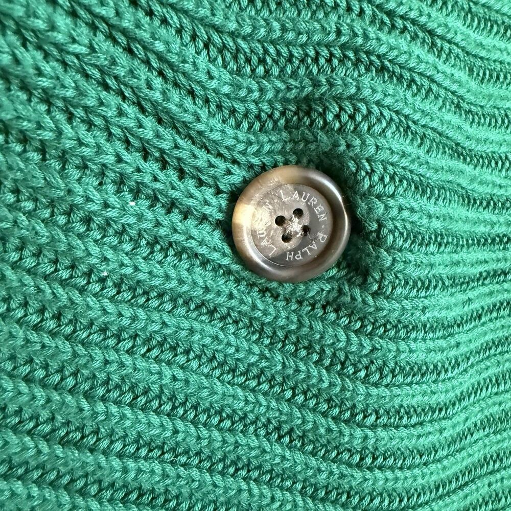 Lauren Ralph Lauren Green Cotton Knit Shawl Cardigan Medium Classy Preppy Money - Picture 5 of 11